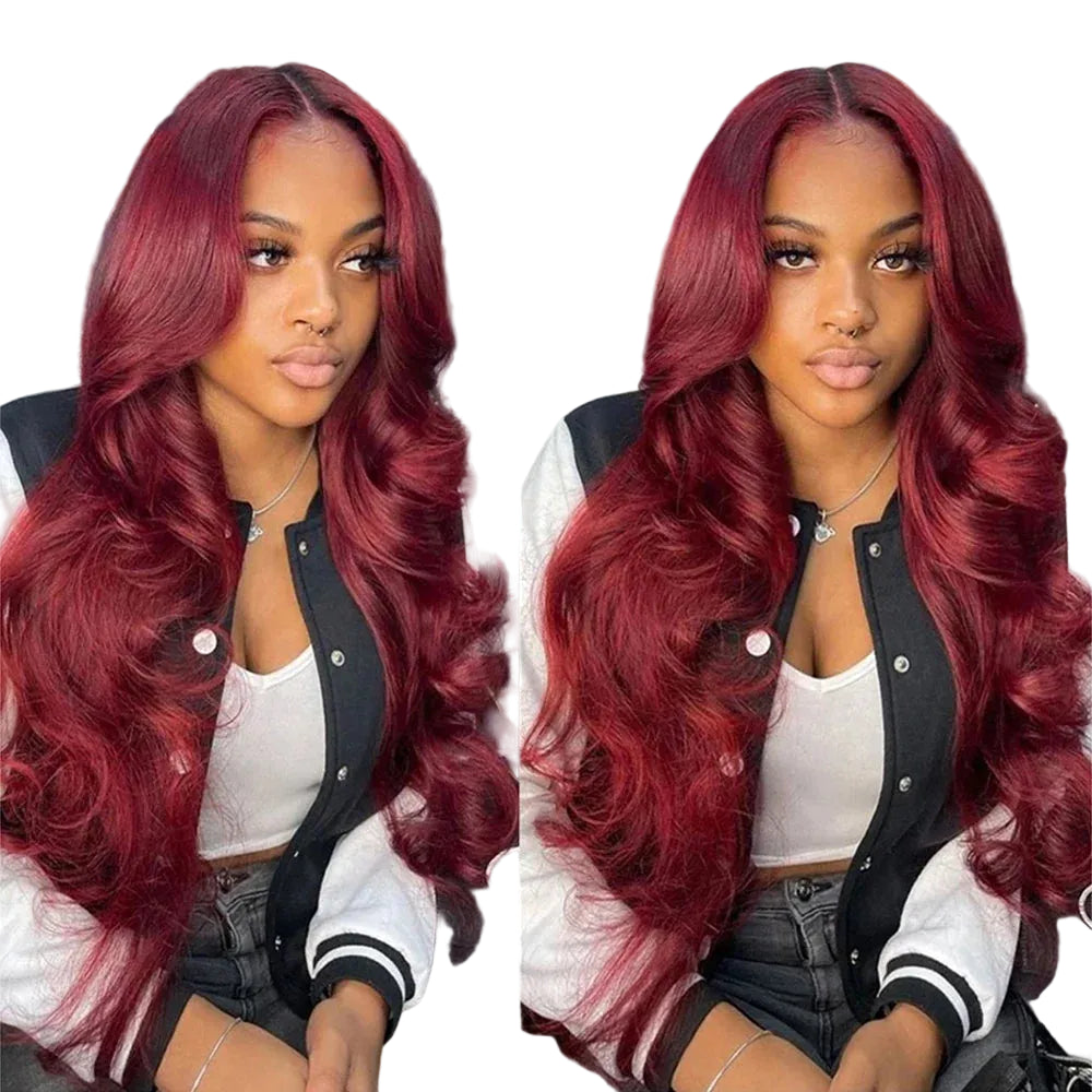 Perruque Lace Front HD 13x4 Body Wave Bordeaux 99J Densité 200%