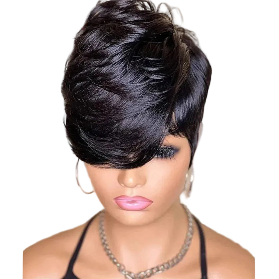 Short Bob Pixie Cut Straight Human Hair Glueless Wig