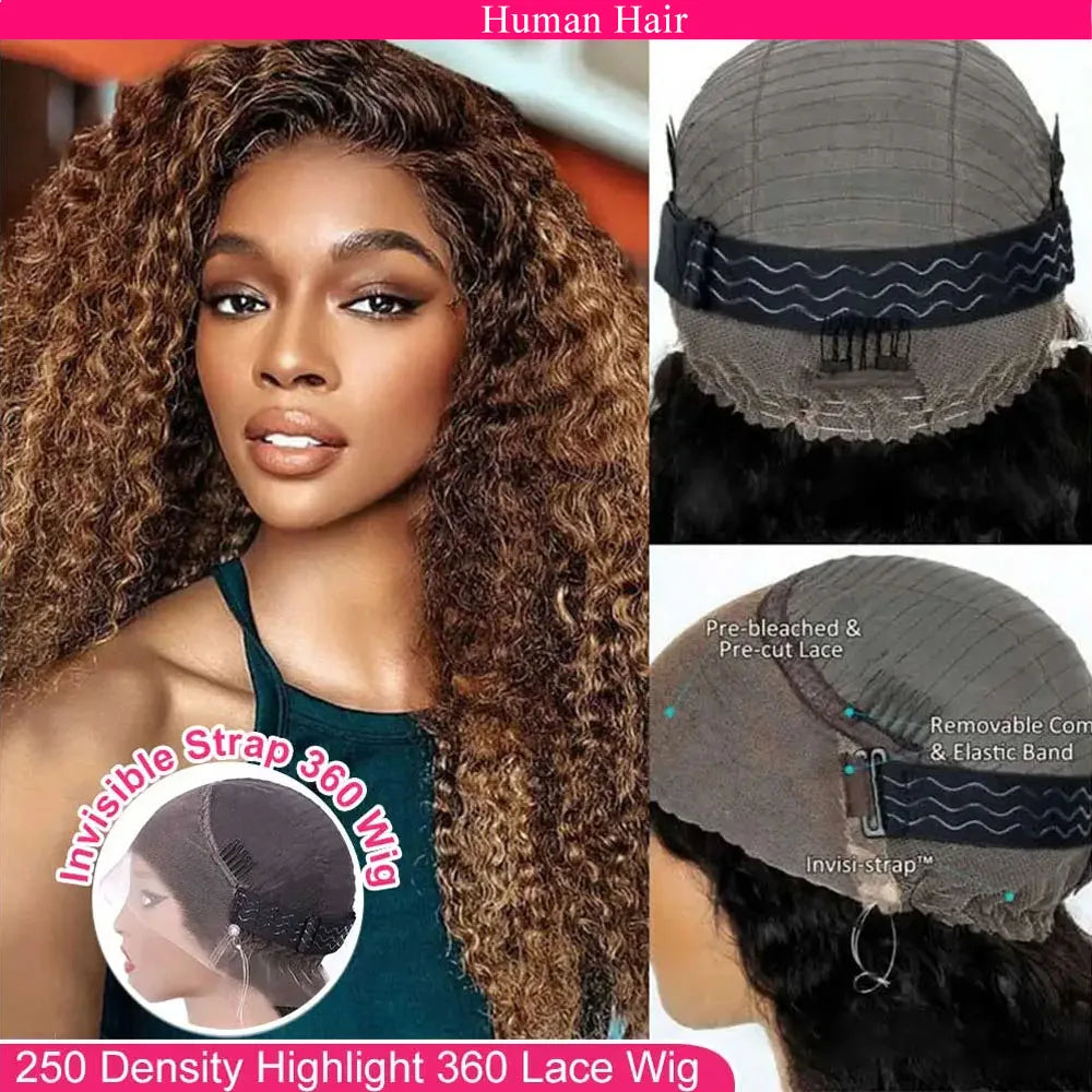 Perrque en cheveux naturels avec lace frontale 360 HD – Ondulation profonde sans colle 75 cm