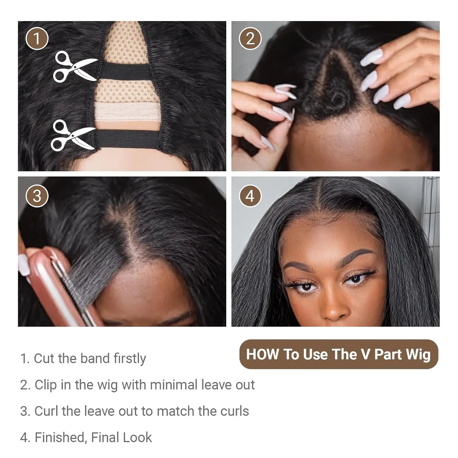 Afro Kinky Straight V Part Half Wig – Glueless