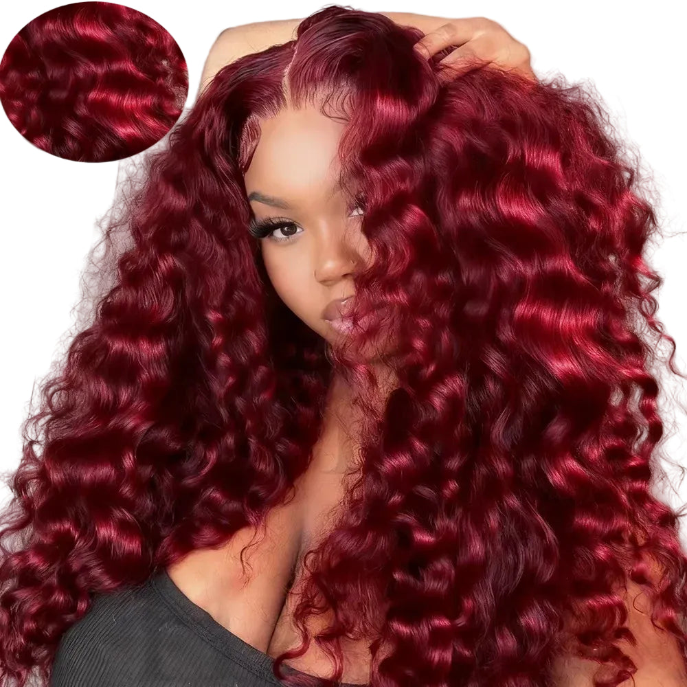 Burgundy Deep Wave HD Lace Front Human Wig