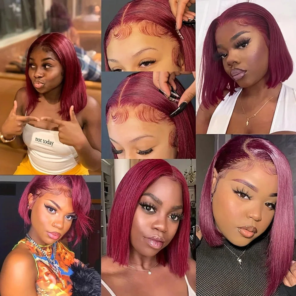 99J Burgundy Bob Human Hair Wig 13x4 HD Lace Glueless