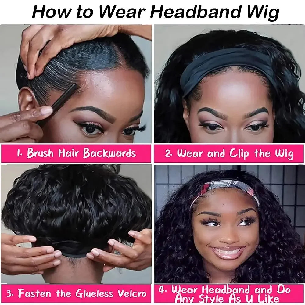 Straight Headband Wig Human Hair Brazilian – 200–250% Density