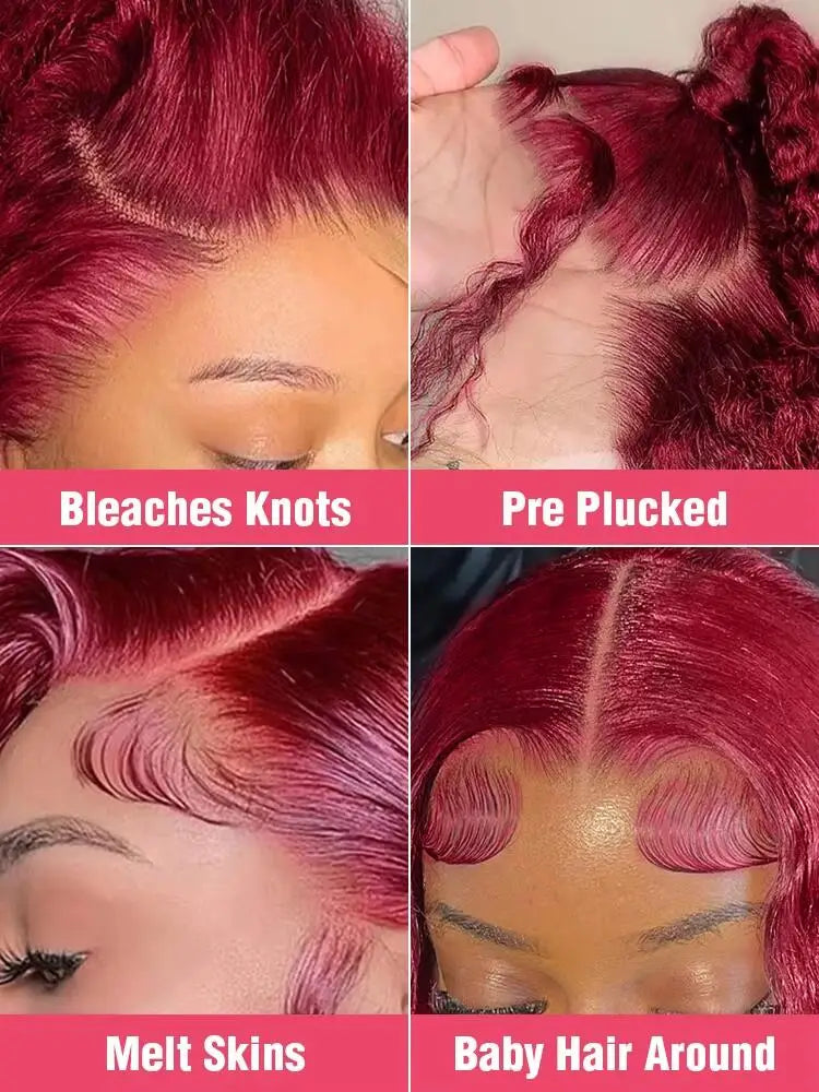200% Burgundy 99J Body Wave HD Lace Front Wig Human Hair