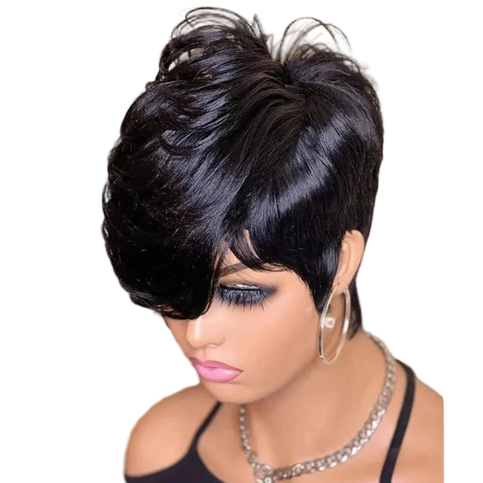 Short Bob Pixie Cut Straight Human Hair Glueless Wig