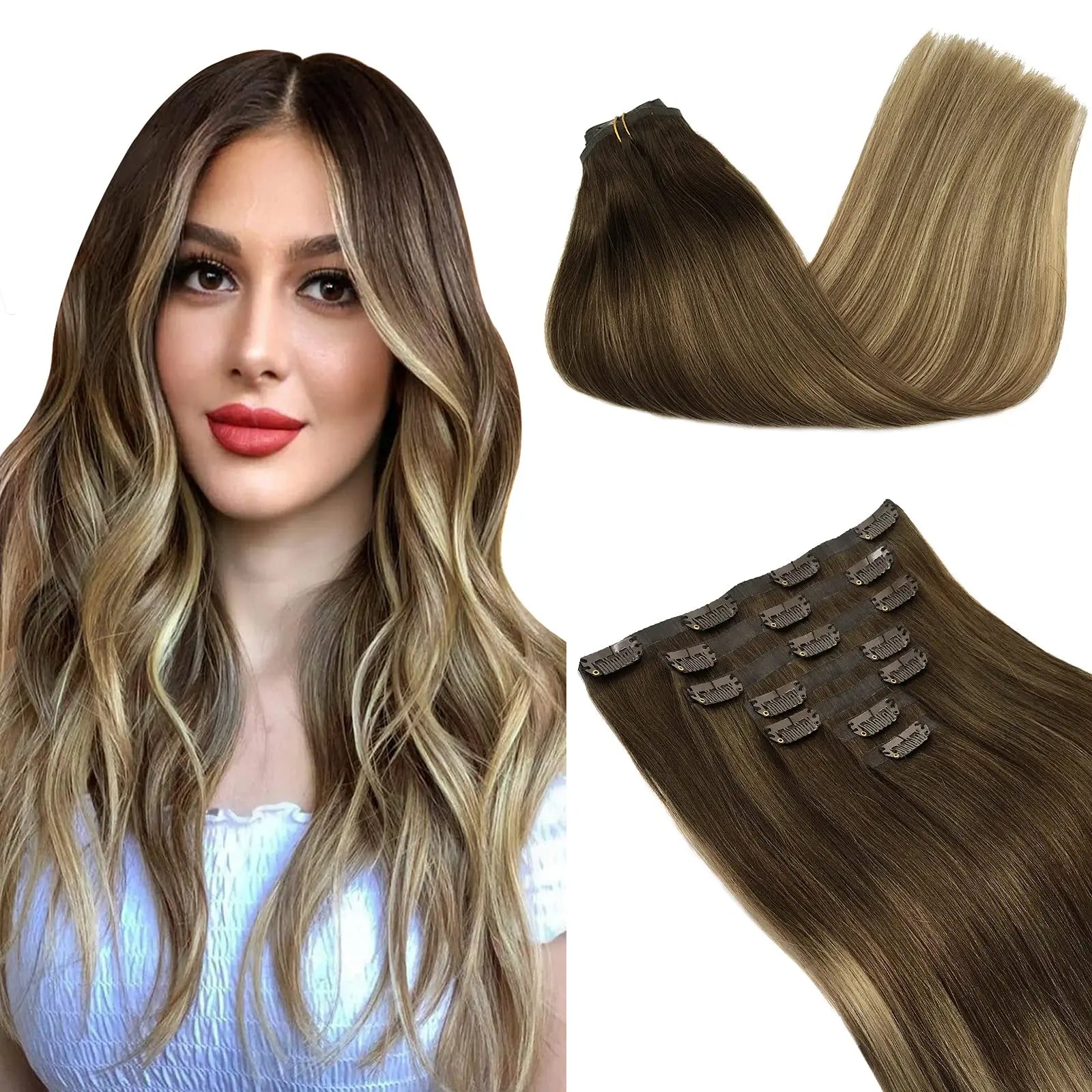 Extensions de Cheveux Naturels sans Couture à Clip – PU Invisible 150g