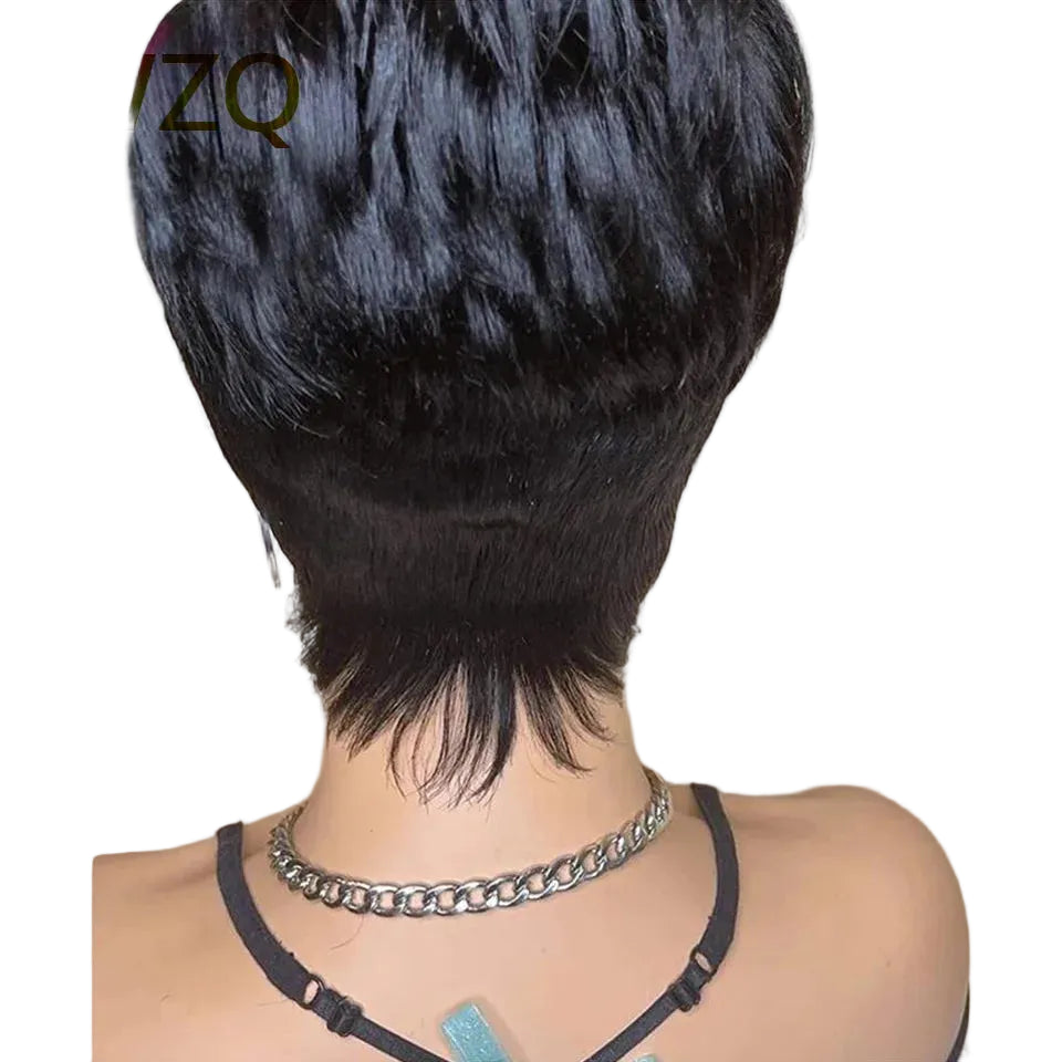 Short Bob Pixie Cut Straight Human Hair Glueless Wig