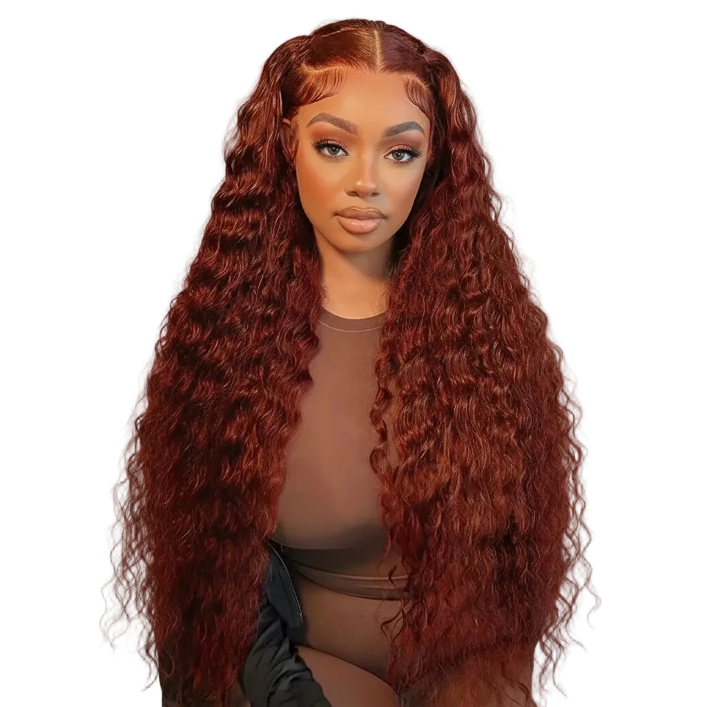 Reddish Brown Deep Wave Lace Front Wig Human Hair