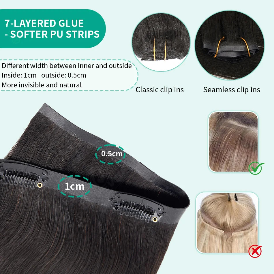 Extensions à clips invisibles en cheveux humains raides