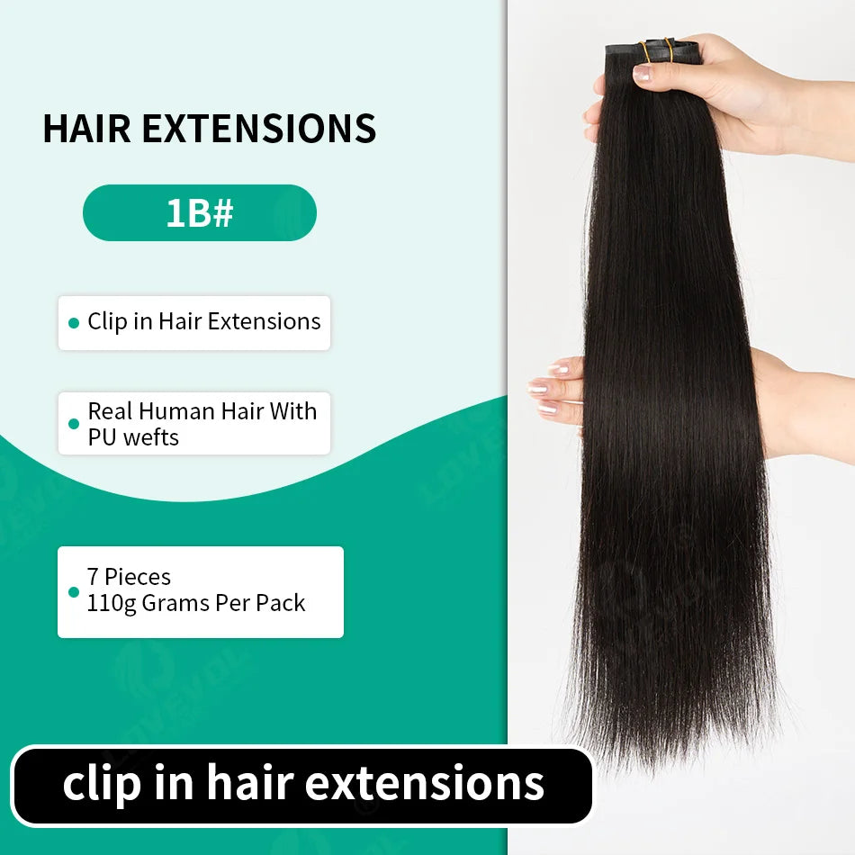 Extensions à clips invisibles en cheveux humains raides