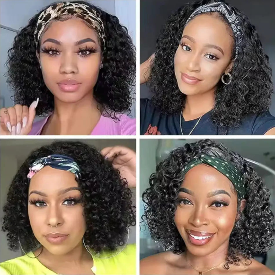 Bandeau Perruque Cheveux Humains Frisés Sans Colle Bob Profond