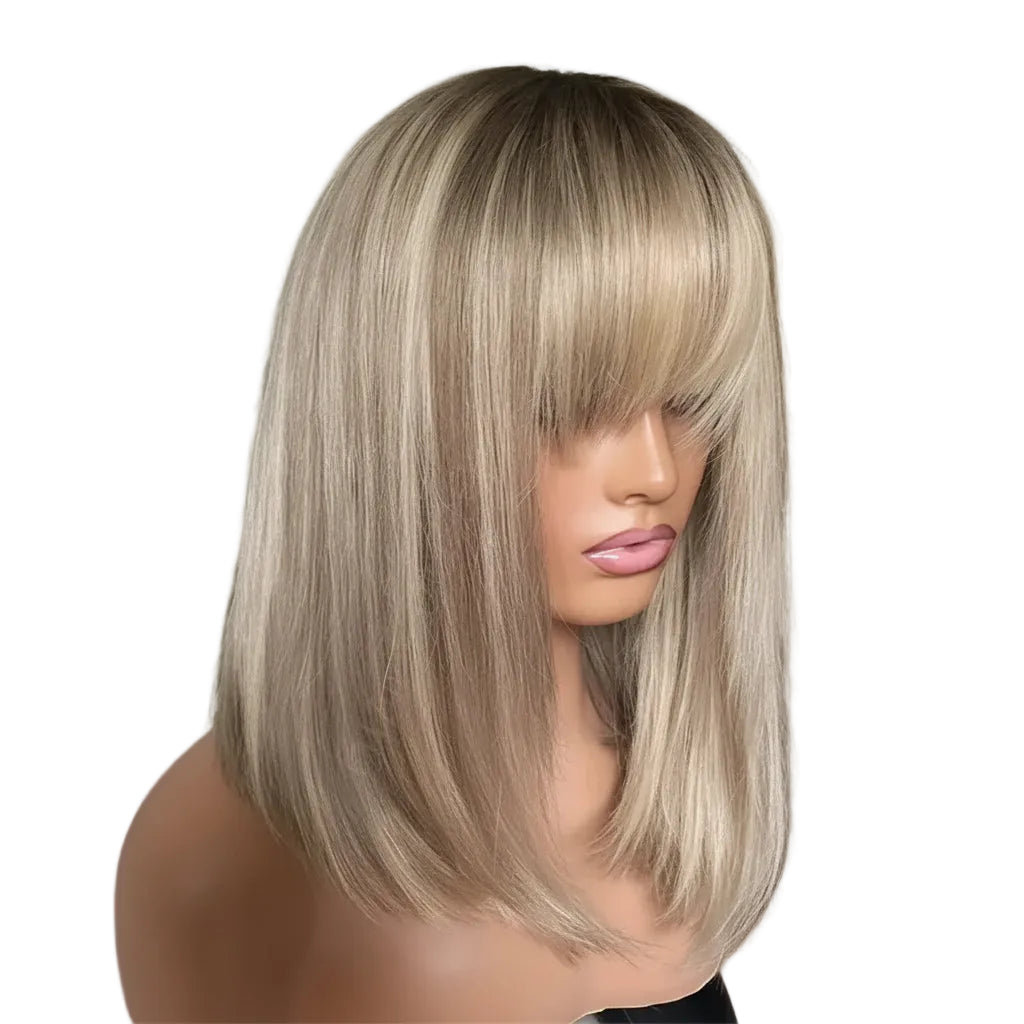 Bob-Perücke mit braunen und blonden Strähnen, Lace-Front, hitzebeständig
