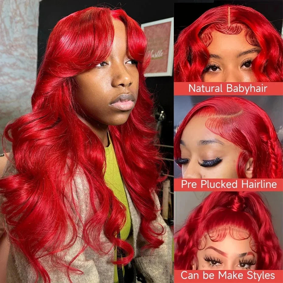 Red Body Wave HD Lace Front Wig Human Hair 30–38"