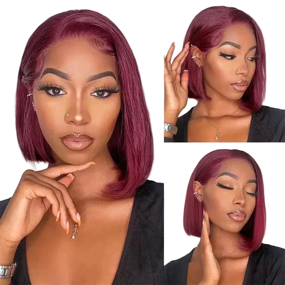 99J Burgundy Bob Human Hair Wig 13x4 HD Lace Glueless