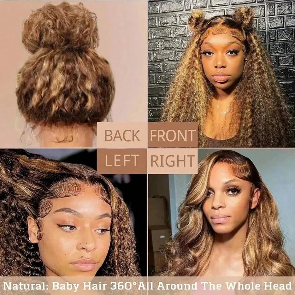 Deep Wave 360 Lace Front Wig Human Hair 250 Density Highlight