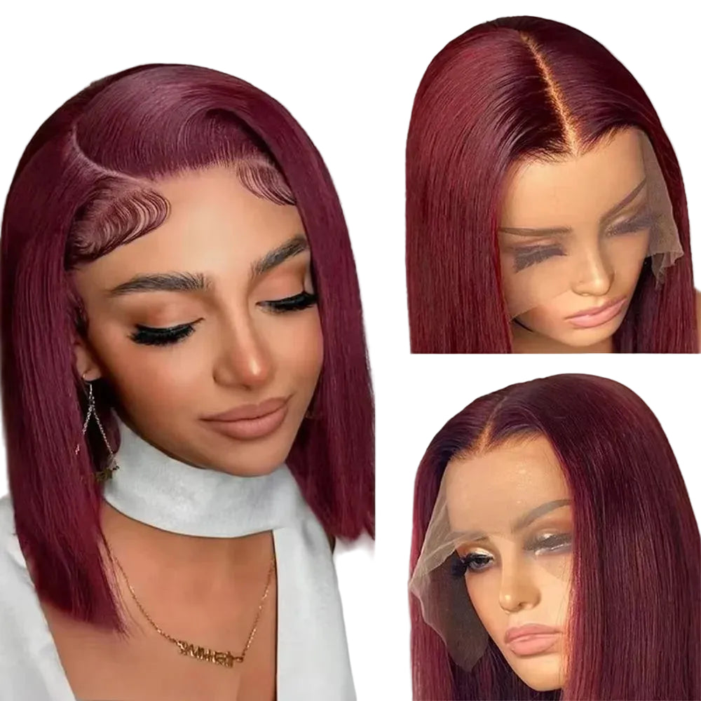 Glueless Burgundy Straight Bob Lace Front Wig