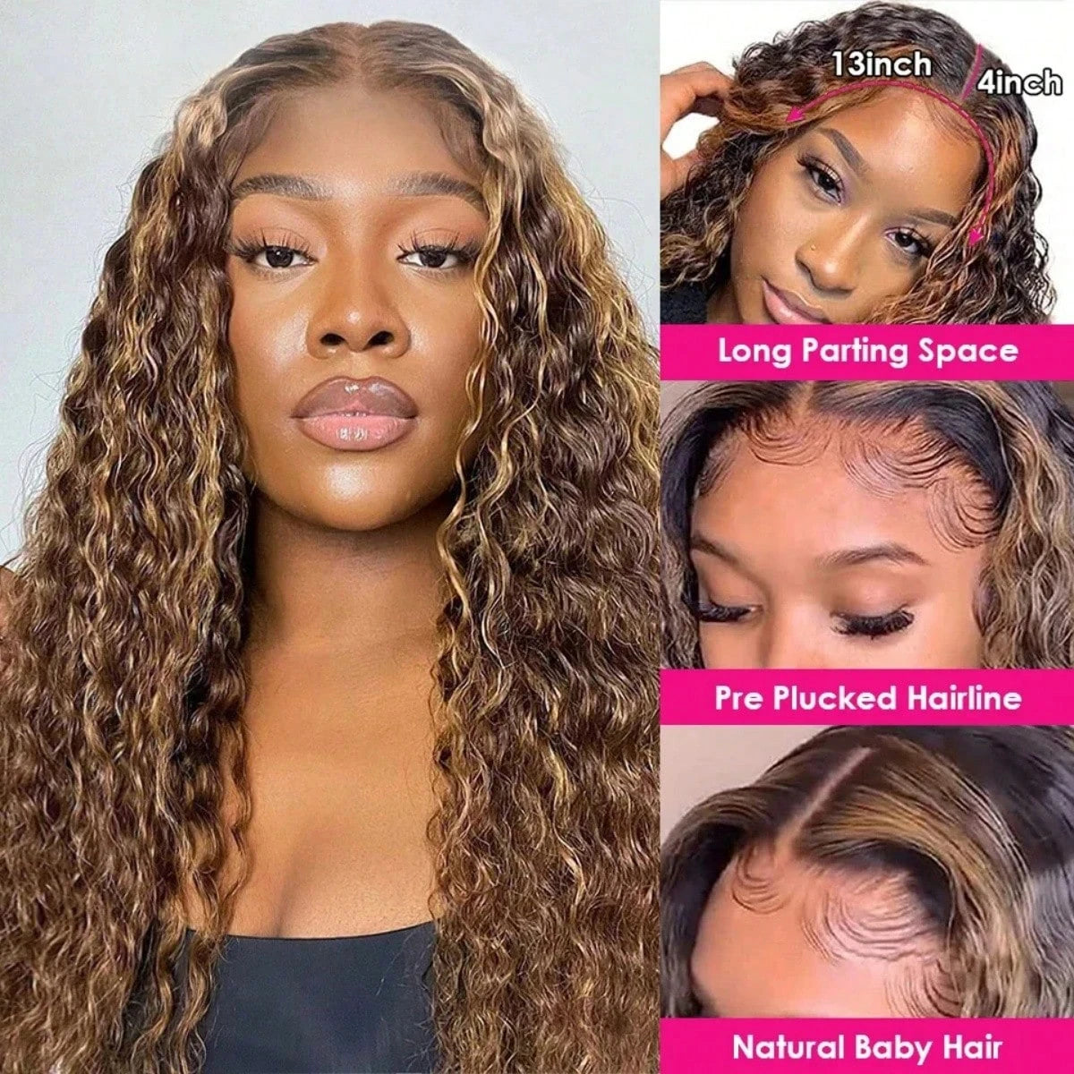 Deep Wave 360 Lace Front Wig Human Hair 250 Density Highlight