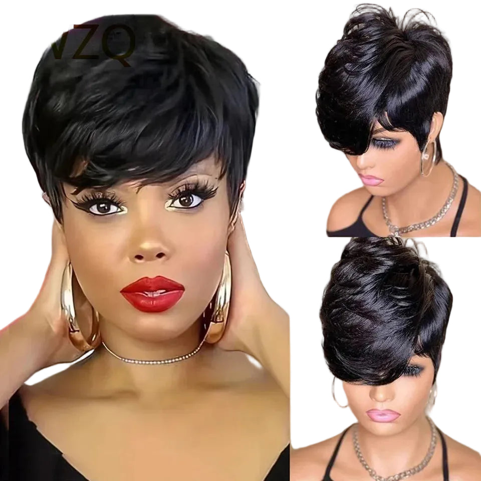 Short Bob Pixie Cut Straight Human Hair Glueless Wig