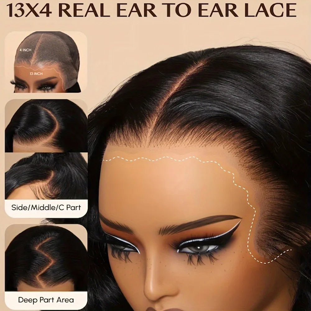 Perruque Lace Front sans Colle HD 13x4/13x6 à Onde Corporelle, Densité 250 %