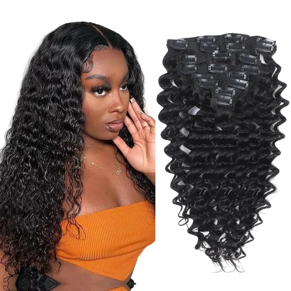 Extensions à Clip Seamless Cheveux Humains Ondulés Profonds 4C 8 Pièces
