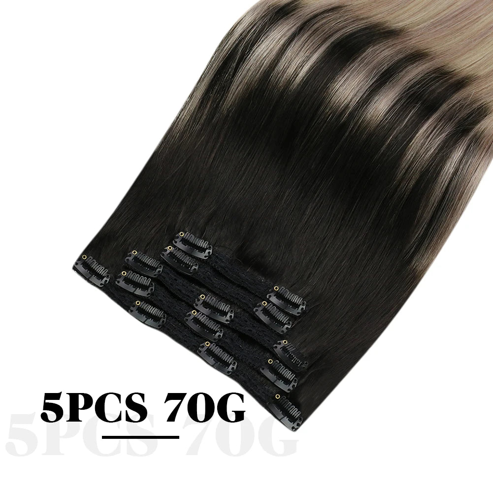 Clip In Human Hair Extensions – Balayage #1B/18/60