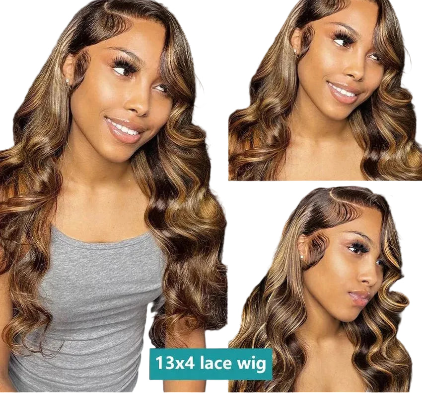 Perruque sans colle avec dentelle frontale, cheveux indétectables, ondulation naturelle, couleur ombrée P4/27