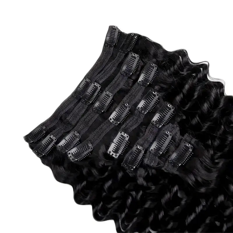 Extensions de cheveux humains à clipser Deep Wave, 8 pièces, 120 g