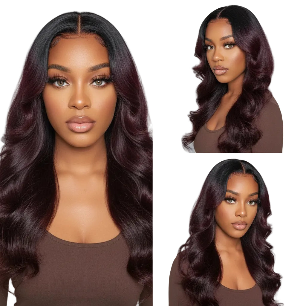 Perruque en cheveux humains Burgundy Wear and Go Body Wave sans colle