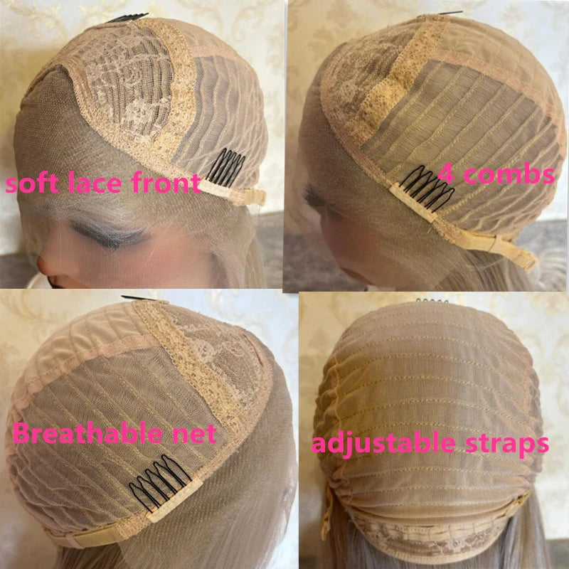 Bob-Perücke mit braunen und blonden Strähnen, Lace-Front, hitzebeständig