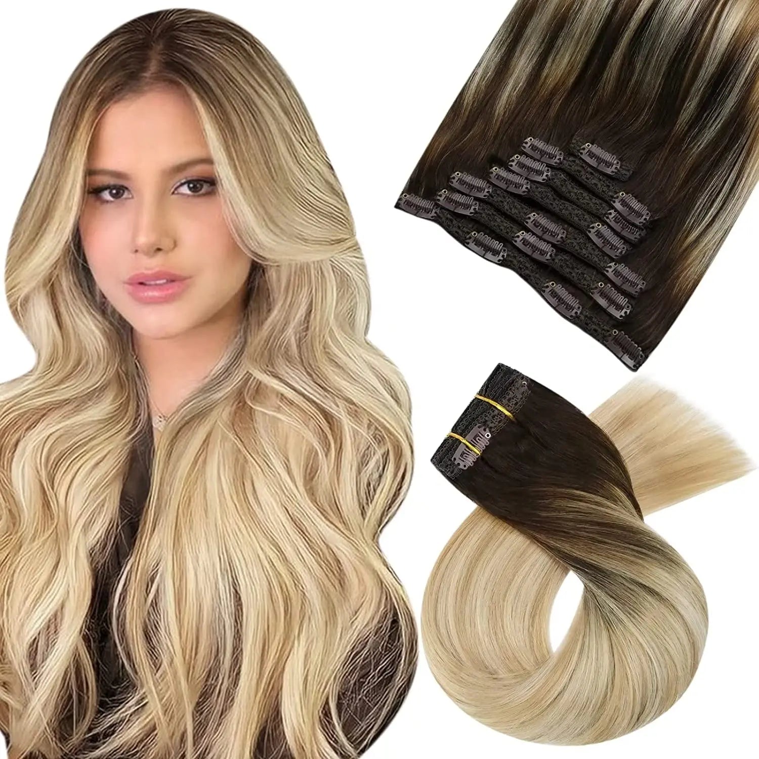Extensions de cheveux naturels à clip – Balayage #1B/18/60