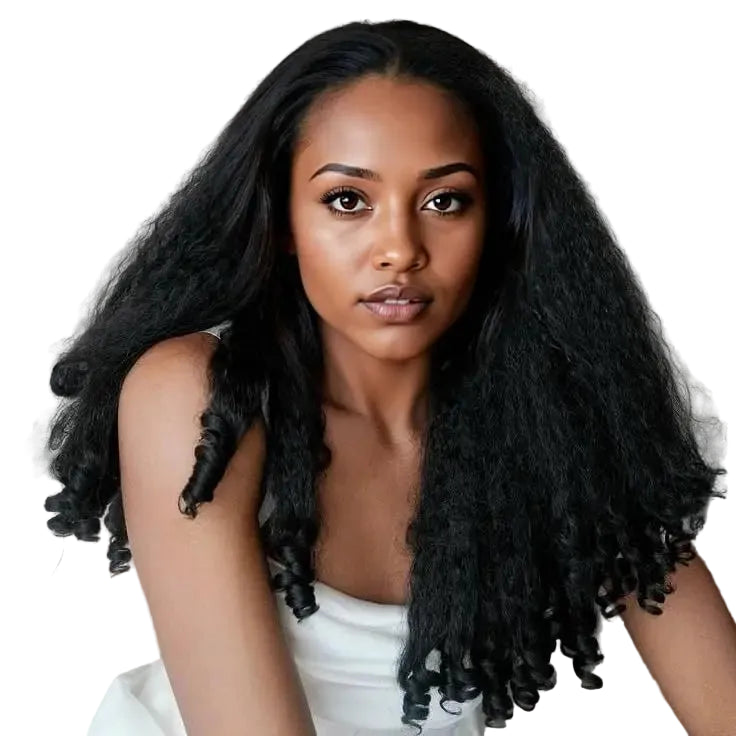 Afro Kinky Straight V Part Half Wig – Glueless