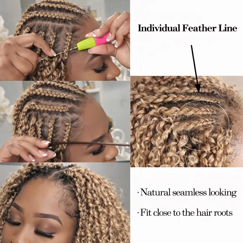 Cheveux humains bouclés birmans blond miel avec crochet en plumes