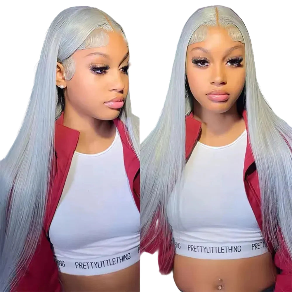 13x6 Silver Grey Lace Front Wig Straight Human Hair