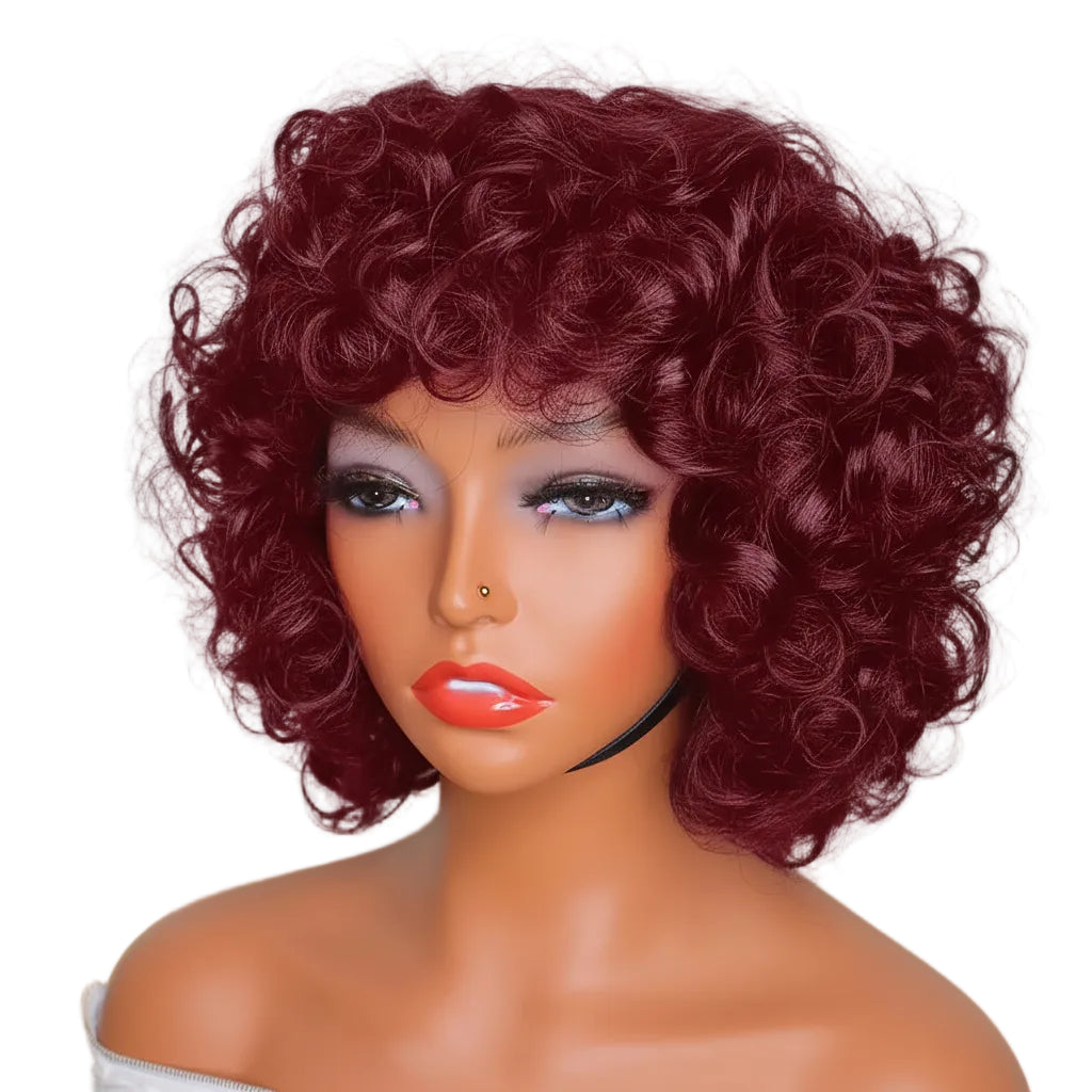 Big Curly Bob Wig With Bangs Glueless Brazilian Human Hair