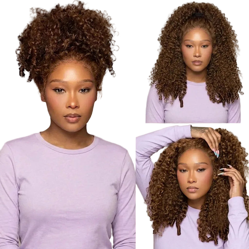 360 Burmese Curly Human Hair Wig HD Lace Chocolate Brown 250% Density