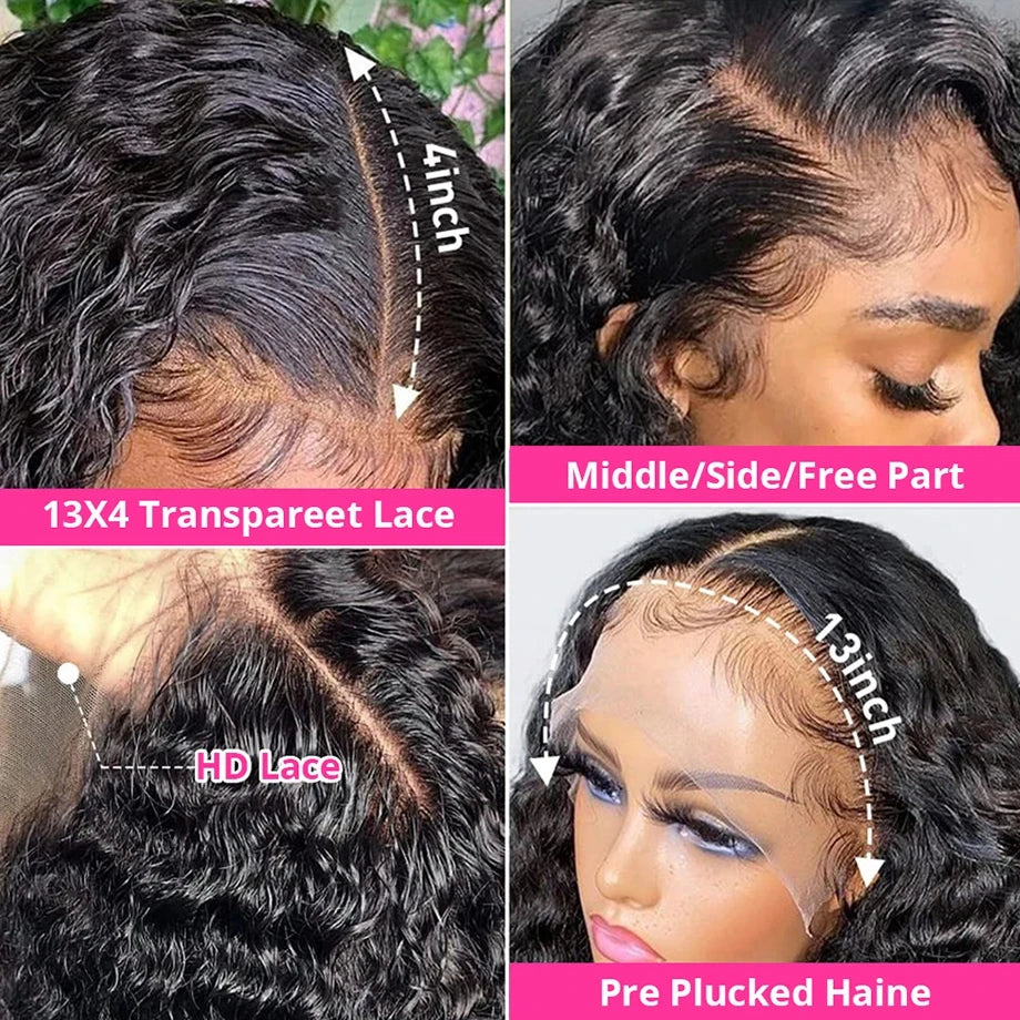 HD Transparent Lace Front Wig Deep Wave Human Hair