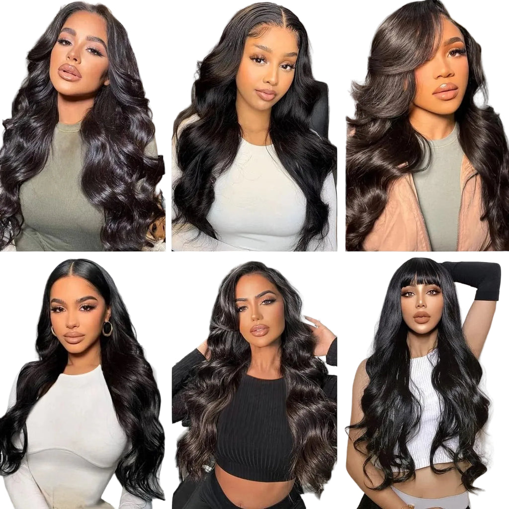 Extensions à clips en cheveux humains ondulés, noir naturel