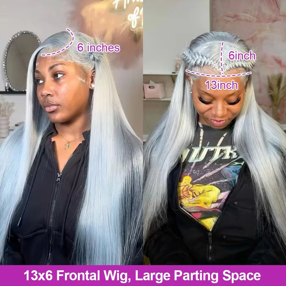 13x6 Silver Grey Lace Front Wig Straight Human Hair