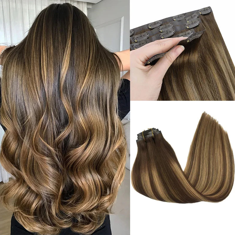 Extensions de Cheveux Naturels sans Couture à Clip – PU Invisible 150g