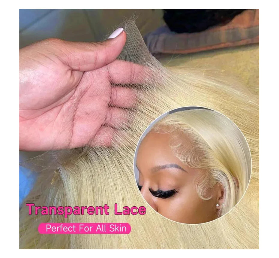 Perruque indétectable frontale lace transparente HD, cheveux humains, blond 613