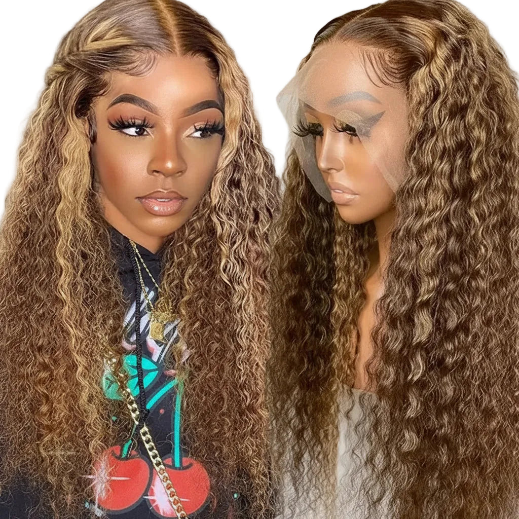 Honey Blonde Highlight Deep Wave HD Lace Front Wig