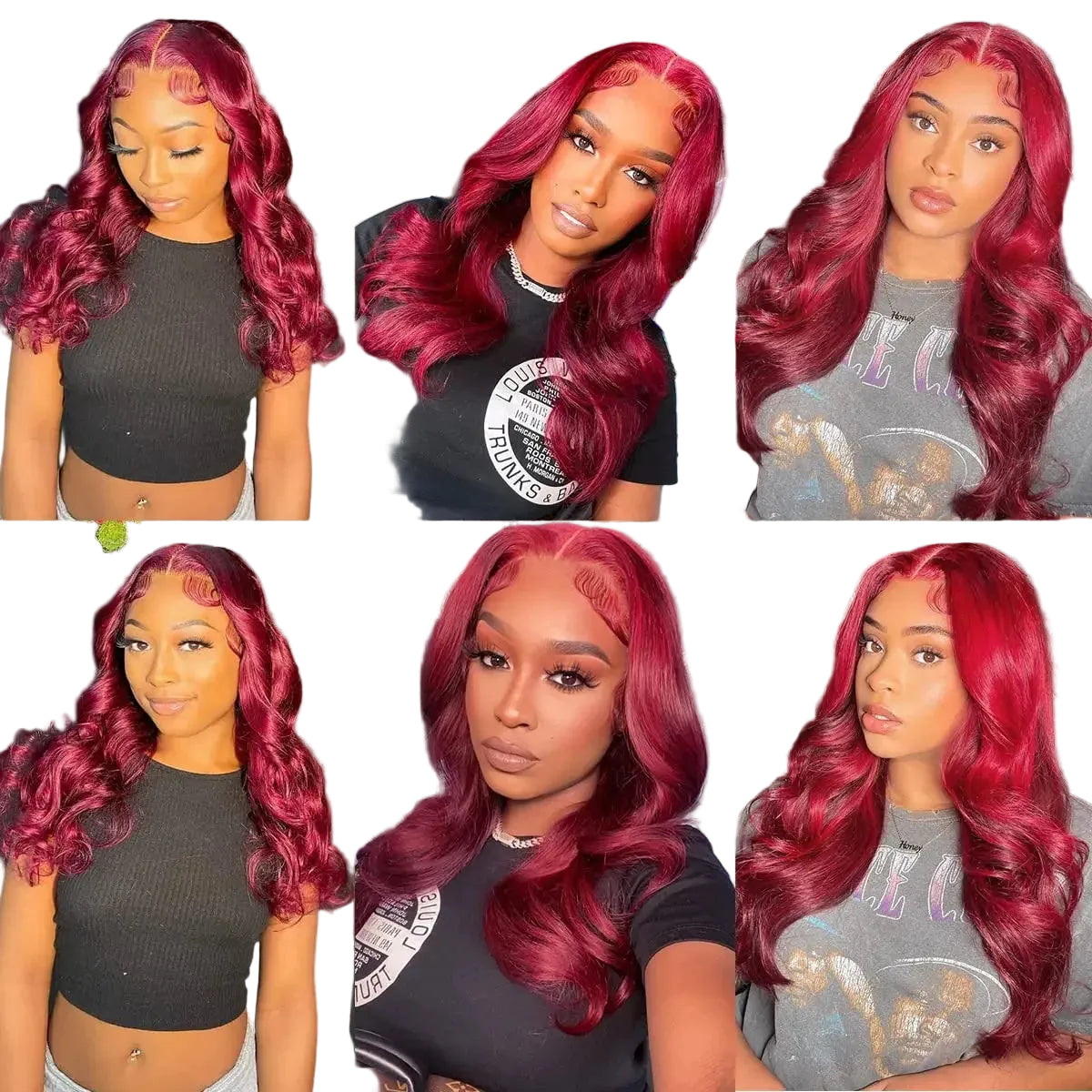 Perruque Lace Front HD 13x4 Body Wave Bordeaux 99J Densité 200%