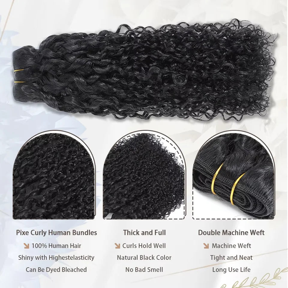 Mèches de Cheveux Humains Pixie Bouclés Vierge 16A