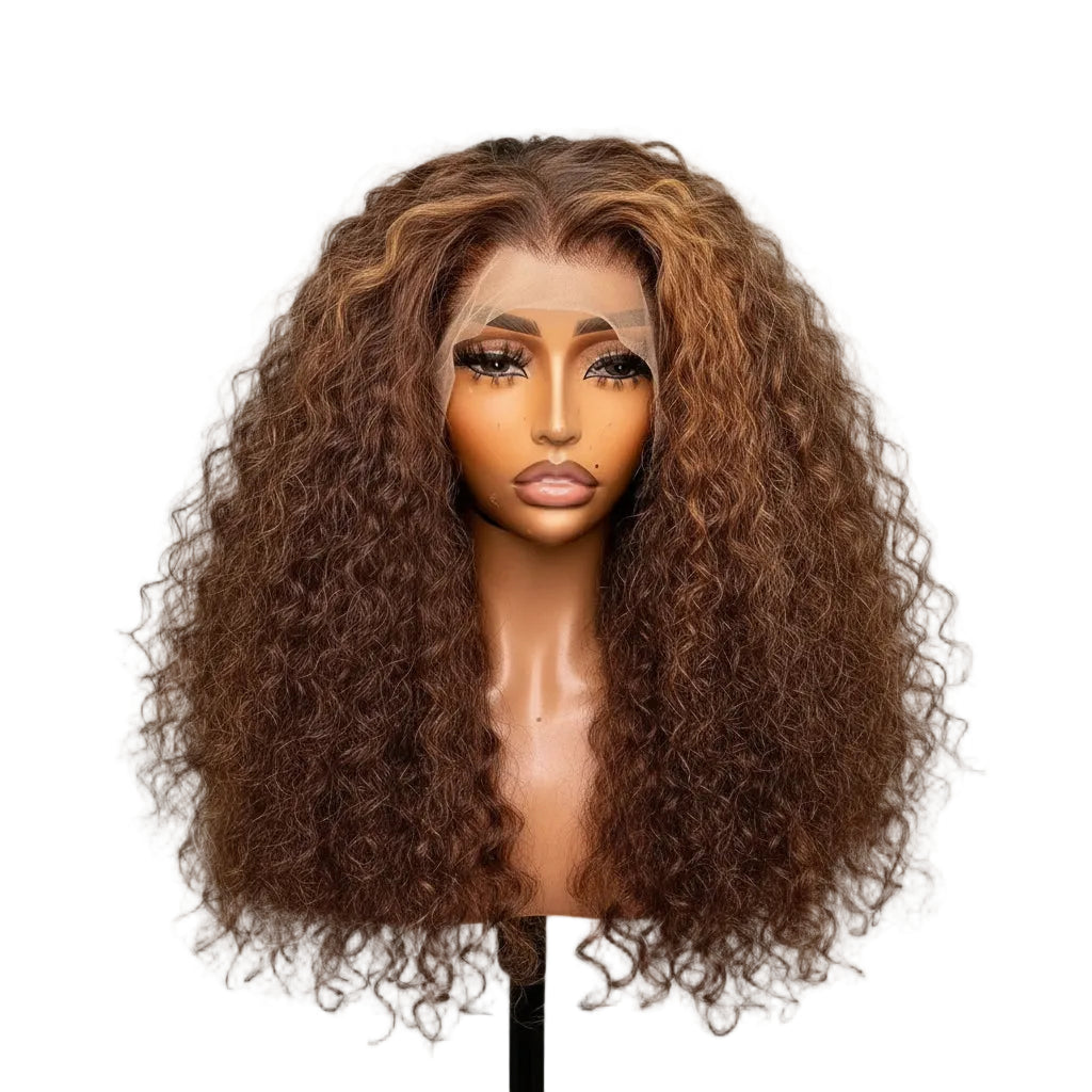 Honey Blonde Highlight Deep Wave HD Lace Front Wig