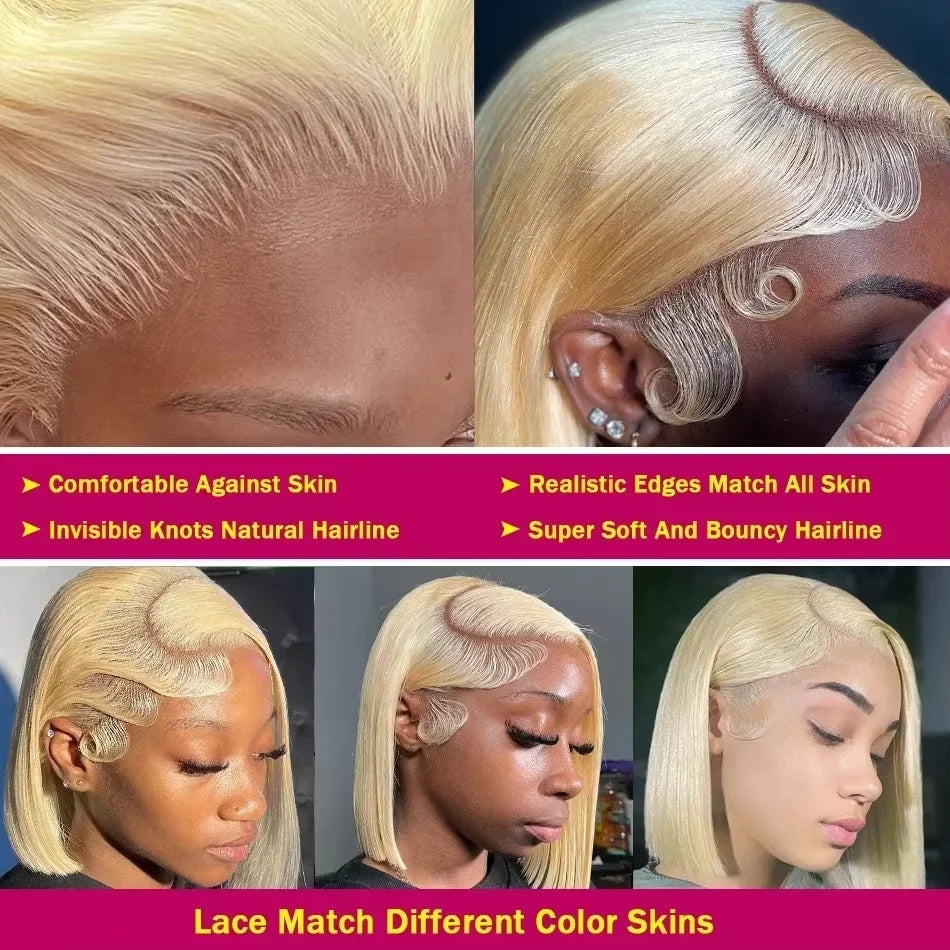 Blonde Short Bob Glueless 13x4 HD Lace Human Hair Wig