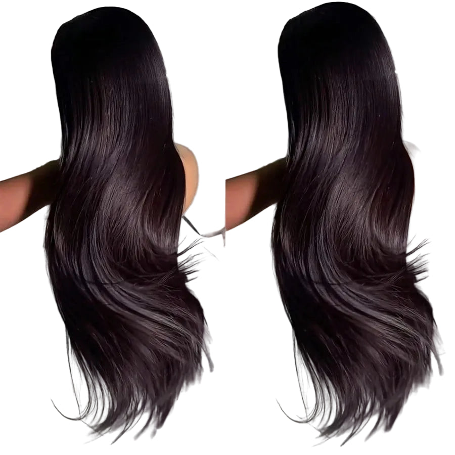 Perruque de cheveux humains lisses 360 Lace Frontal avec mèches