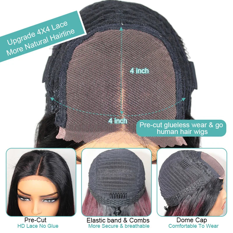 Perruque en cheveux humains Burgundy Wear and Go Body Wave sans colle