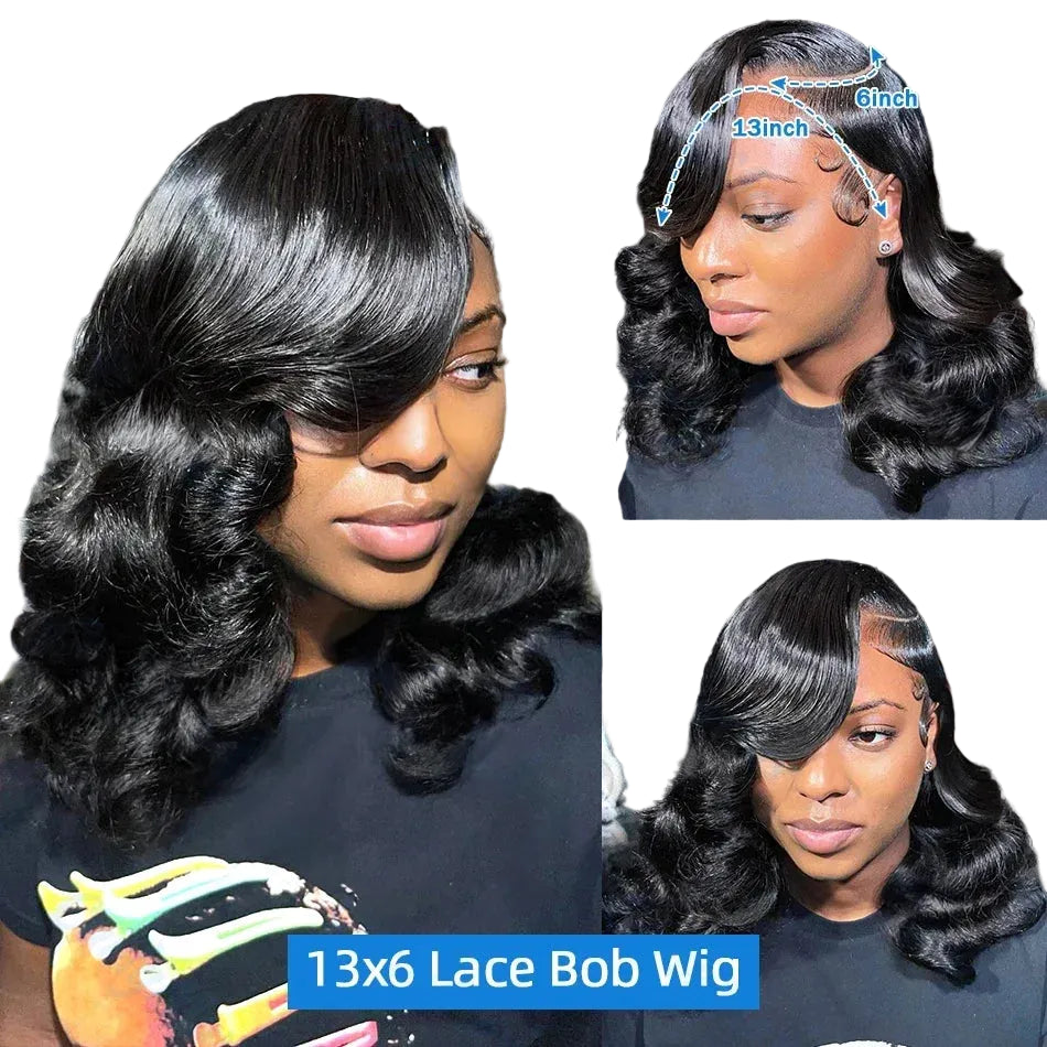 Kleberlose kurzer Bob HD Lace Front Body Wave Echthaar-Perücke