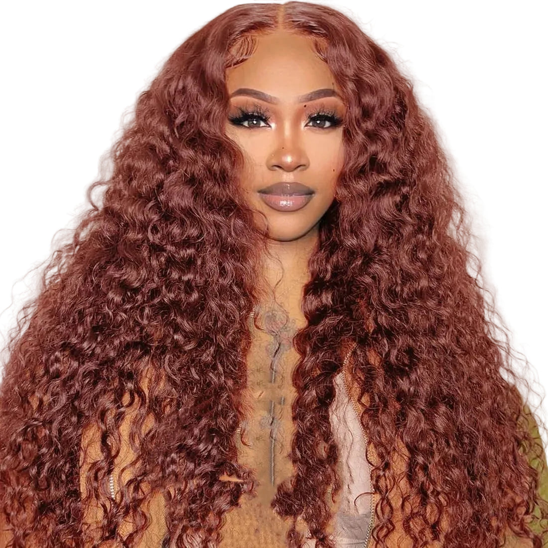 Reddish Brown Deep Wave Lace Front Wig Human Hair
