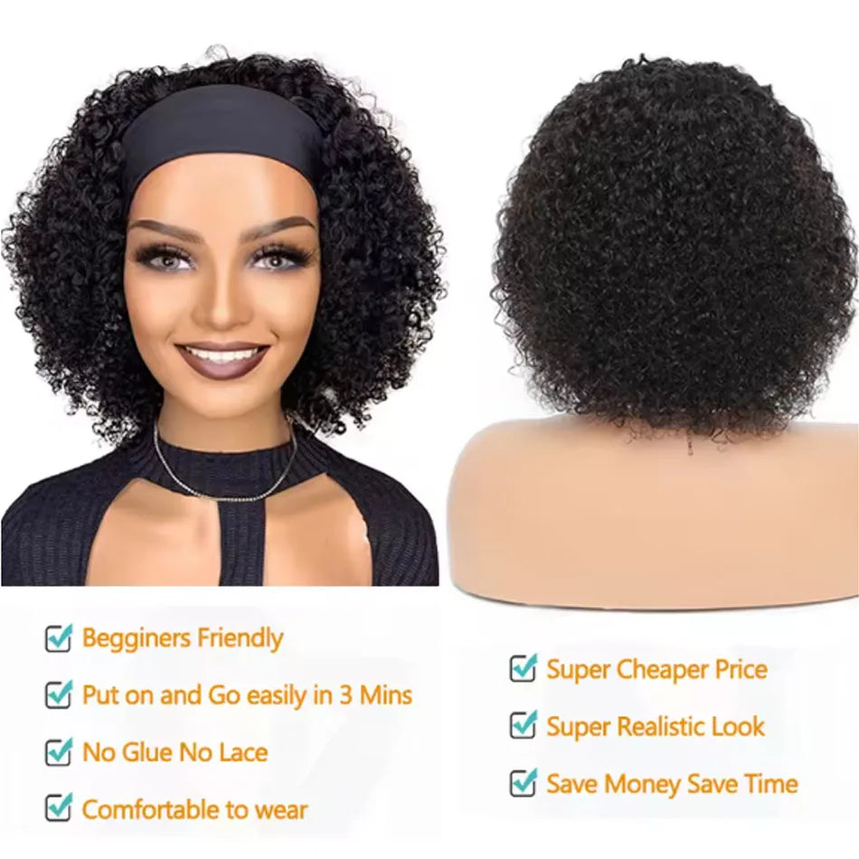Bandeau Perruque Cheveux Humains Frisés Sans Colle Bob Profond